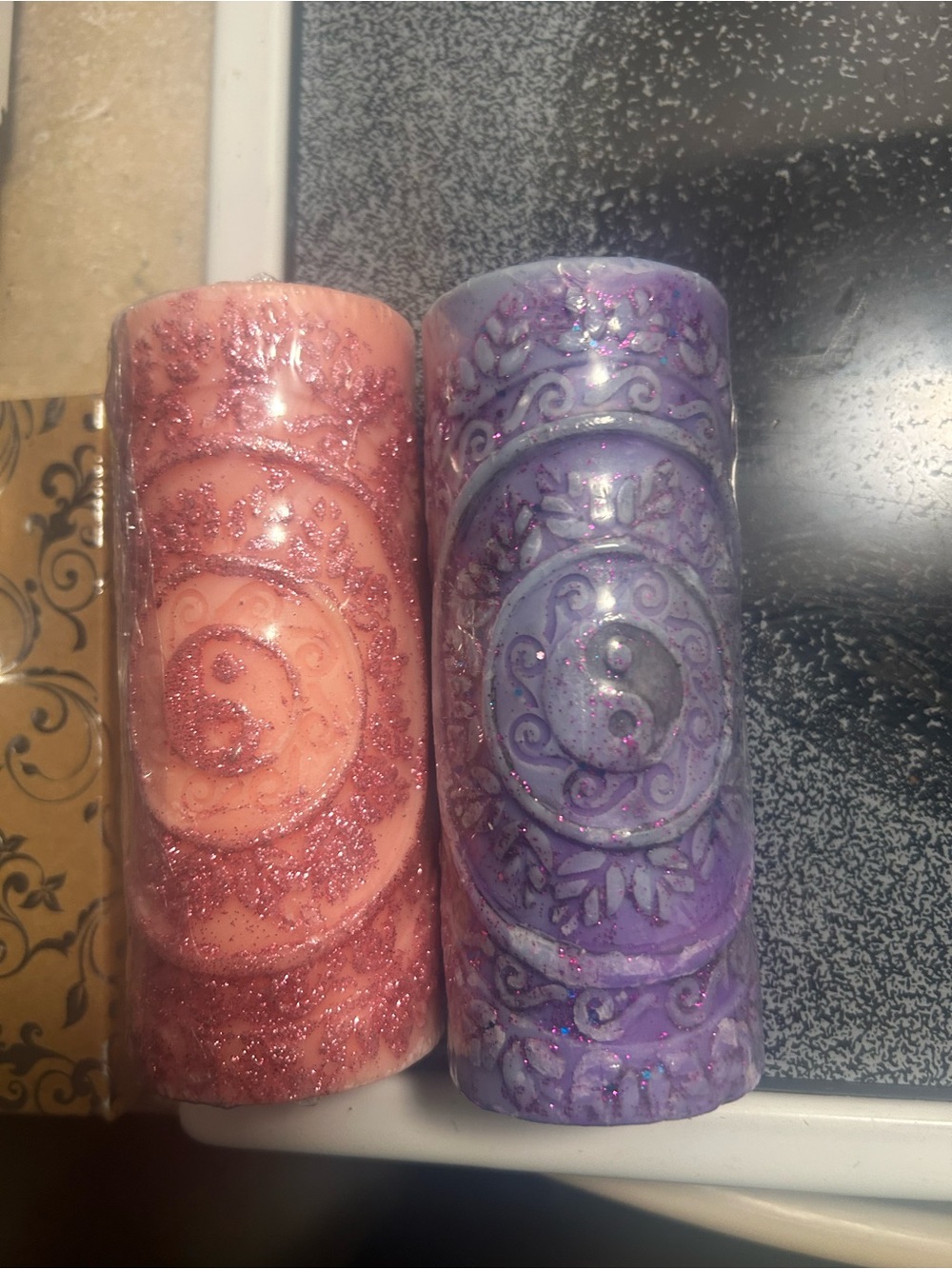 Glitter Yin Yang Pillar Candles $8.99 each or both for $15